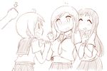  4girls aikawa_chiho arms_up bdsm blush bondage bound bound_wrists hinata_yukari impending_grope incoming_punch long_hair monochrome multiple_girls nagian nonohara_yuzuko open_mouth pleated_skirt school_uniform school_uniform_(yuyushiki) serafuku short_hair sketch skirt smile sweatdrop yuyushiki 