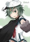  akiha_(attract) alternate_costume bad_id bad_twitter_id bear_eyepatch bear_hat bear_paw eyepatch green_eyes green_hair hat kantai_collection kiso_(kantai_collection) neckerchief remodel_(kantai_collection) school_uniform serafuku short_hair solo translated twitter_username 