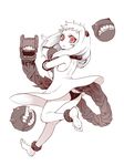  aircraft airplane anklet ass bad_id bad_pixiv_id barefoot black_panties horns jewelry kantai_collection long_hair looking_at_viewer mittens monster northern_ocean_hime open_mouth pale_skin panties red_eyes shinkaisei-kan solo tail underwear white_hair zuwai_kani 