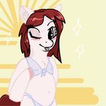  anthro anthrofied bikini blush equine foxfoxplz fur hair horse love mammal my_little_pony one_eye_closed pink_eyes pink_fur pony red_hair solo swimsuit tongue tongue_out 