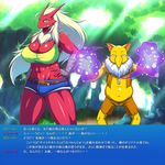  68 abs big_breasts blaziken breasts cleavage clothed clothing female hypno magic male nintendo pok&eacute;mon red_skin translation_request video_games yellow_skin 