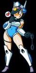  &lt;3 female handcuffs leotard licking licking_lips machine mechanical mighty_switch_force navel one_eye_closed patricia_wagon robot shackles solo tongue unknown_artist wide_hips 