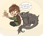  cake candle cute dialog dragon duo food green_eyes hiccup_(httyd) how_to_train_your_dragon human humor male mammal night_fury toothless 