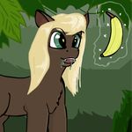  banana blonde_hair brown_fur drooling equine foxfoxplz fruit fur green_eyes hair horse jungle mammal my_little_pony pony saliva 
