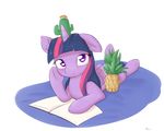  2014 alasou alpha_channel book cactus equine eyelashes female feral friendship_is_magic fur hair horn looking_at_viewer lying mammal my_little_pony on_front pineapple plain_background purple_eyes purple_fur purple_hair solo transparent_background twilight_sparkle_(mlp) winged_unicorn wings 
