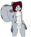  alice_(terdburgler) bikini_bottoms blue_eyes breasts buckteeth female fur grey_fur hair mammal nipples plain_background red_hair rodent solo squirrel terdburgler topless 