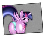  2014 absurd_res bedroom_eyes border butt camel_toe clothing cutie_mark equine female feral friendship_is_magic hair happy hi_res horn horse looking_at_viewer looking_back mammal my_little_pony panties pony presenting presenting_hindquarters purple_body purple_eyes purple_hair rainingskys raised_tail shiny simple_background smile solo twilight_sparkle_(mlp) underwear winged_unicorn wings 
