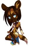  2014 african_wild_dog blue_eyes breasts brown_fur brown_hair canine chibi female fur hair loincloth mammal necklace solo topless uni 