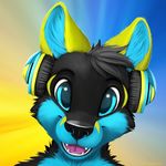 2014 anthro blue_eyes canine fox fur hair happy headphone jamesfoxbr looking_at_viewer male mammal open_mouth plain_background smile solo tongue 
