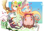  animal basket berries bird black_cat blonde_hair blush_stickers bow bug cat dragonfly eagle epin freyja_(p&amp;d) frills green_eyes hair_tubes hat insect leaf long_hair outline petals pig plant puffy_short_sleeves puffy_sleeves puzzle_&amp;_dragons red_bow short_sleeves sitting smile solo very_long_hair wristband 