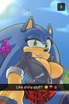  2014 anthro big_breasts blue_hair breasts cleavage clothed clothing crossgender cuisine female green_eyes hair hedgehog mammal sega smile solo sonic_(series) sonic_the_hedgehog 