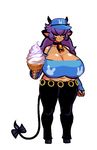  alpha_channel anthro arm_warmers bell belt big_breasts bovine bow breasts breeding_season cattle chubby cleavage clothed clothing collar cone cow_ears cowbell hair hat hooves horn human ice_cream mammal pants purple_hair ring s-purple solo 