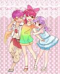  apple_bloom bad_id bad_pixiv_id casual hair_ribbon horn multiple_girls my_little_pony my_little_pony_friendship_is_magic pasikon personification ribbon sandals scootaloo sweetie_belle wings 