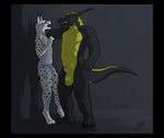  2014 abs angry anthro aroused balls black_skin busted clothing dragon duo eyewear feline fur glasses liquid36 lynx male mammal nude penis scalie size_difference standing tagme underwear yellow_skin 