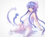  blue_eyes blue_hair blush bracelet chikokuma ikamusume jewelry long_hair looking_at_viewer one-piece_swimsuit panties school_swimsuit shinryaku!_ikamusume solo swimsuit tentacle_hair thighhighs thighhighs_pull underwear very_long_hair water wet white_legwear white_school_swimsuit white_swimsuit 