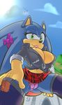  2014 anthro big_breasts blue_hair breasts camel_toe cleavage clothed clothing crossgender cuisine female green_eyes hair hedgehog looking_at_viewer mammal panties plump_labia pussy sega smile solo sonic_(series) sonic_the_hedgehog underwear upskirt 