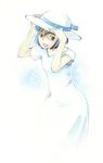  character_request dress hat lowres nib_pen_(medium) ribbon solo traditional_media wabiru watercolor_(medium) white white_background zansho 