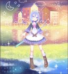 ahoge bad_id bad_pixiv_id blue_eyes blue_hair boots copyright_request dress flower inase jewelry pendant short_hair smile solo sword weapon 