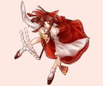  bow brown_hair clog_sandals detached_sleeves gohei hair_bow hakurei_reimu ofuda red_eyes short_hair solo sumi_(joker) touhou 