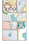  1girl =_= blonde_hair cat chibi chibi_miku comic crazy hair_ornament hair_ribbon hairclip hatsune_miku kagamine_len kagamine_rin minami_(colorful_palette) necktie ribbon short_hair silent_comic smile sweat vocaloid |_| 