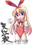  amae_koromo animal_ears blonde_hair blue_eyes bunny_ears bunnysuit child flat_chest kitahara_tomoe_(kitahara_koubou) long_hair ribbon saki solo thighhighs tongue white_legwear 