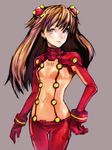  bodysuit brown_hair evangelion:_2.0_you_can_(not)_advance hair_ornament hairclip highres im_(inuboe) long_hair md5_mismatch midriff multicolored multicolored_bodysuit multicolored_clothes neon_genesis_evangelion orange_bodysuit plugsuit rebuild_of_evangelion red_bodysuit see-through shikinami_asuka_langley solo souryuu_asuka_langley test_plugsuit 