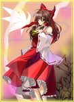  bad_id bad_pixiv_id bow brown_hair detached_sleeves hair_bow hakurei_reimu hare-0812 highres long_hair red_eyes solo touhou 