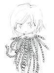  alien_nine drill graphite_(medium) greyscale kawamura_kumi lowres monochrome severed_head short_hair solo spoilers traditional_media wabiru 