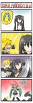  &gt;_&lt; 3girls 4koma akita_neru black_rock_shooter black_rock_shooter_(character) catstudioinc_(punepuni) closed_eyes comic detached_sleeves half-life hatsune_miku headcrab highres katana long_hair megurine_luka multiple_girls o_o parody silent_comic sword takoluka vocaloid weapon 