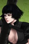  bazooka black_hair bob_cut breasts cleavage devil_may_cry devil_may_cry_3 heterochromia lady_(devil_may_cry) large_breasts ryouko_(artist) scar short_hair solo weapon 