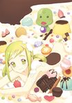  apollo_chocolate asuka_momoko bad_id bad_pixiv_id blush cake candy checkerboard_cookie chocolate chocolate_bar cookie cupcake food fruit green_eyes green_hair ice_cream icing in_food jam_cookie jelly_bean konpeitou macaron majorika moai_(aoh) nude ojamajo_doremi pastry pocky pudding smile strawberry sweets wafer_stick 