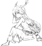  barefoot chain greyscale hiroya_juuren horn_ribbon horns ibuki_suika long_hair monochrome oni ribbon sitting sketch solo touhou 