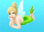  bad_id bad_pixiv_id blonde_hair blue_eyes disney dress eyeshadow fairy hair_bun hair_ribbon lips lipstick makeup nachi007 ribbon shoes smile solo tinker_bell_(disney) wings 