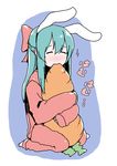  animal_ears aoki_shin bad_id bad_pixiv_id bunny_ears carrot copyright_request green_hair pajamas ribbon solo 