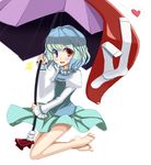  bad_id bad_pixiv_id barefoot blue_eyes blue_hair colorized feet heart heterochromia karakasa_obake oouso purple_umbrella red_eyes short_hair socks solo tatara_kogasa tongue touhou umbrella vi_(ena0930) 