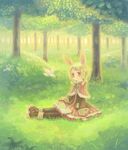 animal animal_ears bad_id bad_pixiv_id bird blonde_hair book braid bunny_ears copyright_request forest inase nature red_eyes sitting solo tree twin_braids 