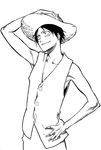  black_hair greyscale hat kubo_taito male_focus monkey_d_luffy monochrome one_piece scar solo straw_hat 