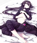  akina_rei black_eyes black_hair highres kirito kirito_(sao-ggo) long_hair lying open_clothes otoko_no_ko sword_art_online 