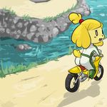  animal_crossing blush canine dog female isabelle_(animal_crossing) looking_back mammal mario_kart motorcycle nintendo solo unknown_artist video_games 