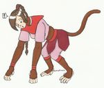  ! 2012 avatar:_the_last_airbender baboon barefoot braided_hair cqmorrell female hair hindpaw mammal monkey outside paws plain_background primate shaded signature solo transformation ty_lee white_background 