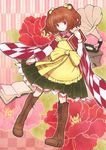  aoyagi_neko apron bell book boots cross-laced_footwear flower hair_bell hair_ornament japanese_clothes lace-up_boots motoori_kosuzu open_book phonograph red_eyes red_hair smile touhou yagasuri 