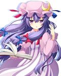  book chestnut_mouth colorized crescent dyumo_(moffri) hair_ribbon hat highres long_hair looking_at_viewer open_mouth patchouli_knowledge purple_eyes purple_hair ribbon solo touhou yuntea 