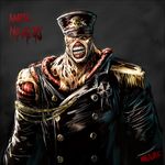  admiral_(kantai_collection) alternate_costume character_name crossover exposed_muscle hat kantai_collection military military_uniform misawa_kei naval_uniform nemesis peaked_cap resident_evil signature teeth uniform 