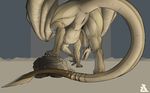  anus digitigrade dragon evalion female feral looking_at_viewer open_mouth presenting pussy sandy solo wings 