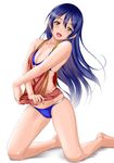  :d bikini blue_bikini blue_hair blush breasts cameltoe cleavage kneeling long_hair looking_at_viewer love_live! love_live!_school_idol_project muffin_(sirumeria) open_mouth shiny shiny_skin skindentation small_breasts smile solo sonoda_umi swimsuit very_long_hair white_background yellow_eyes 