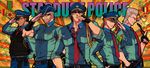  bad_id bad_pixiv_id cigarette gloves hat jean_pierre_polnareff jojo_no_kimyou_na_bouken joseph_joestar kakyouin_noriaki kuujou_joutarou mohammed_avdol multiple_boys necktie police police_hat police_uniform salute sunglasses uniform yano_(404878) 