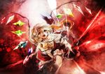  ascot blonde_hair crystal fangs flandre_scarlet flying frills hat hat_ribbon mob_cap no-kan open_mouth ponytail puffy_sleeves red_eyes ribbon shirt short_hair short_sleeves side_ponytail skirt skirt_set smile solo touhou vest wings wrist_cuffs 