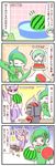  ? anger_vein bisharp blush closed_eyes comic food fruit gallade gardevoir gen_3_pokemon gen_4_pokemon gen_5_pokemon highres holding holding_food holding_fruit holding_plate mienshao no_humans open_mouth plate pokemon pokemon_(creature) sougetsu_(yosinoya35) translated water watermelon 