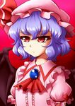  bat_wings blue_hair expressionless hat mazume red_eyes remilia_scarlet short_hair solo touhou upper_body wings 