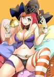  :q black_panties blush breasts cleavage cup gloves goblet hat holding large_breasts long_hair milk navel panties red_hair single_thighhigh smile solo strap_pull striped striped_legwear stuffed_toy thighhighs tongue tongue_out underwear wakamesan wet white_gloves witch_hat yellow_eyes 